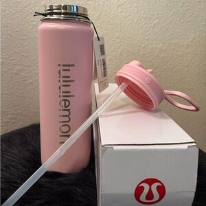 Lululemon Pink Water Bottle 24 oz with Straw Lid